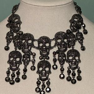 Gorgeous black rhinestones/crystals, skulls bib necklace